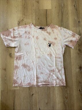 PLAYBOY Pink Oversized Tie-Dye Short Sleeve Tee with Black Bunny Logo